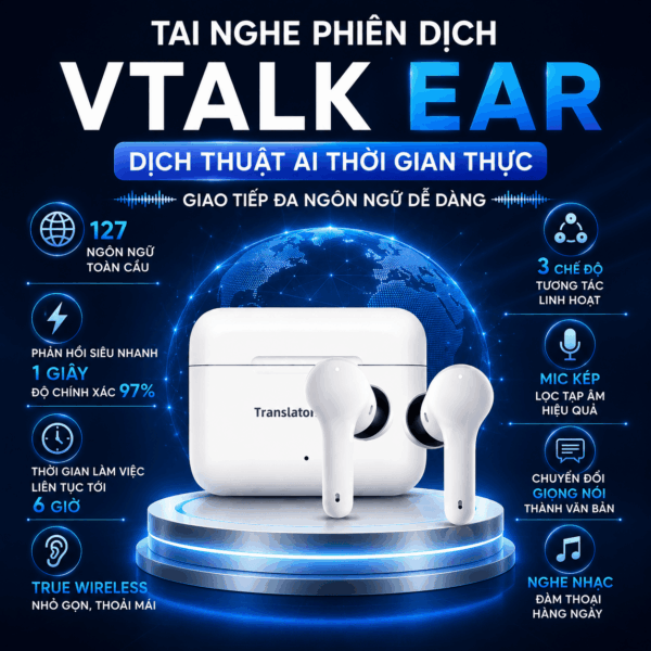 Tai Nghe Phiên Dịch Vtalk Ear - Dịch Thuật AI Thời Gian Thực, Giao Tiếp Đa Ngôn Ngữ Dễ Dàng