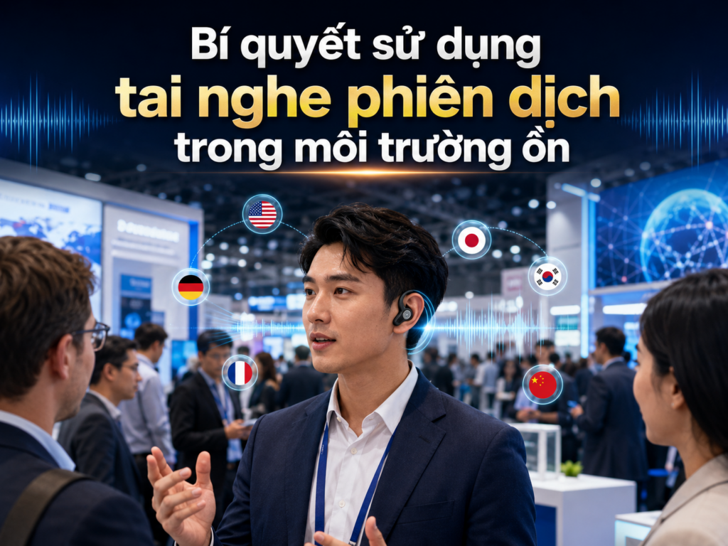 Sử dụng tai nghe phiên dịch trong môi trường ồn tại hội chợ quốc tế