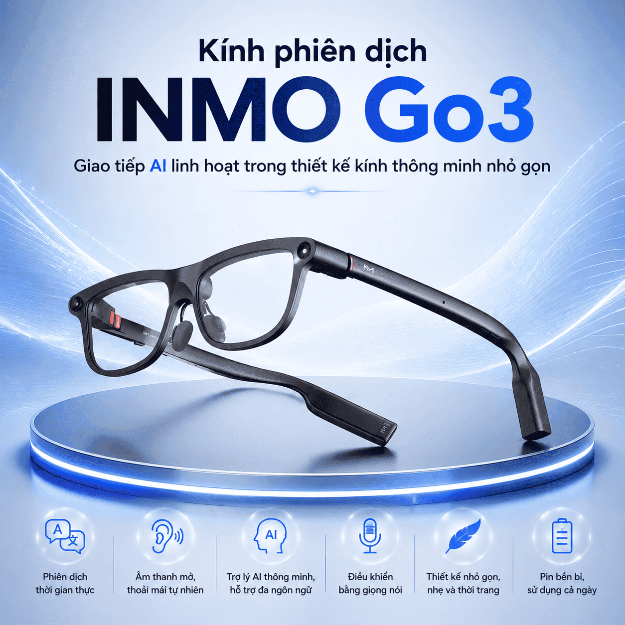 Kính phiên dịch INMO Go3 – Giao tiếp AI linh hoạt trong thiết kế kính thông minh nhỏ gọn
