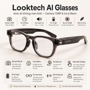 Kính AI Looktech – Ghi hình 2K và trợ lý Memo hỗ trợ công việc rảnh tay